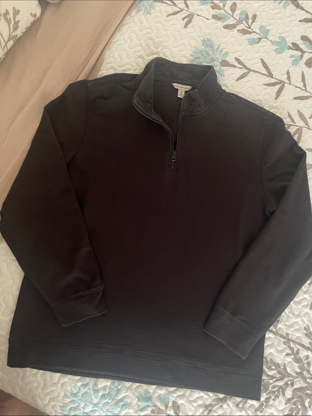 Calvin Klein Black Lightweight Textured Soft to Touch 3/4 Zip Pullover XL